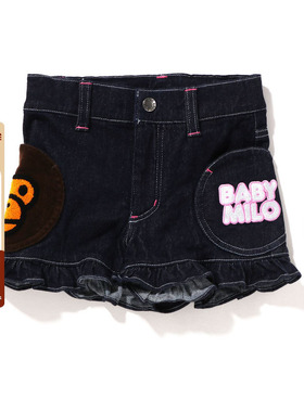 BAPE童装秋冬卡通BABY MILO毛绒图案字母刺绣花边短裤353002J