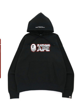 BAPE男装秋冬猿人字母撞色印花套头连帽卫衣11403XH