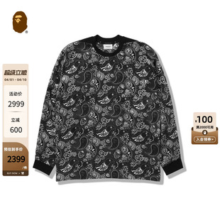 24年秋冬满印佩斯利腰果花图腾长袖 T恤T8203MH BLACK男装 BAPE