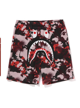 BAPE男装25年春夏涂鸦风猿人地图迷彩鲨鱼运动短裤001531O