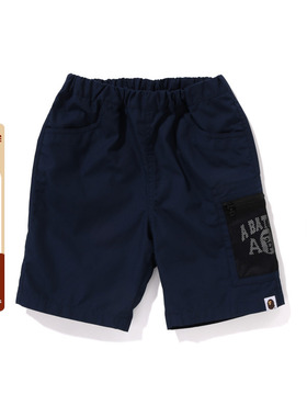 BAPE童装春夏猿人字母图案网面拼接休闲短裤353002M