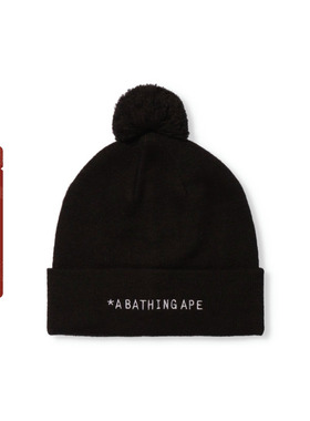 BAPE配饰字母刺绣纯色单色毛球冷帽针织帽18004XH