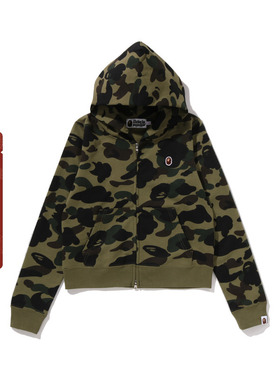BAPE女装25年秋冬猿人刺绣标徽章迷彩连帽卫衣外套开衫012152P