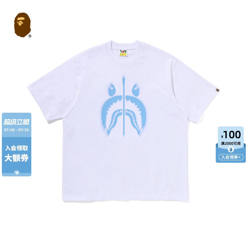 BAPE男装26年春夏喷绘涂鸦风鲨鱼拉链字母印花短袖T恤349101Q