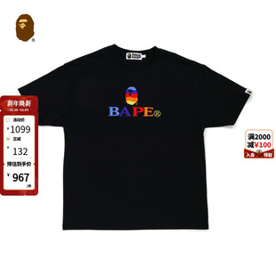 BAPE女装 T恤209505H 秋冬猿人字母彩色渐变刺绣短袖