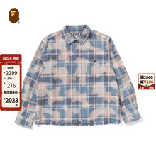 BAPE男装春夏猿人刺绣标漂白格纹图案拉链衬衫131005M