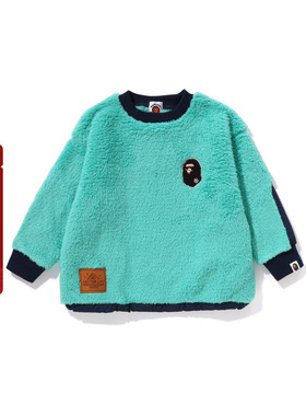 BAPE童装秋冬猿人图案毛绒拼接圆领卫衣313004L