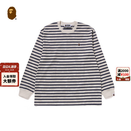 BAPE男装25年秋冬猿人刺绣标暗纹迷彩条纹长袖T恤304111P