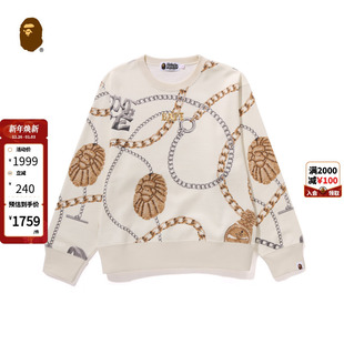 BAPE女装 秋冬珠宝饰品钻饰猿人字母印花圆领卫衣213003L