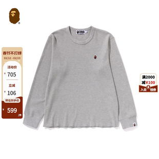 BAPE女装24年秋冬猿人刺绣标华夫格长袖T恤211002N