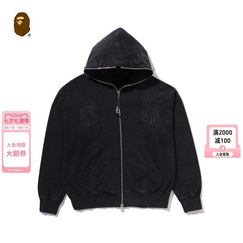BAPEBLACK猿人刺绣做旧连帽外套