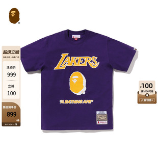 BAPE M&N联名男装 25年秋冬NBA洛杉矶湖人队图案短袖 T恤914091P