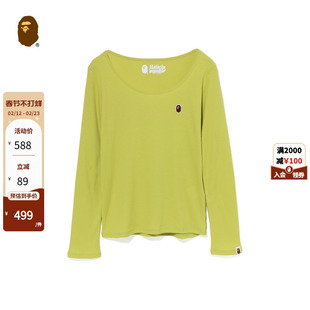 BAPE女装春夏猿人刺绣徽章纯色圆领打底长袖T恤211003K