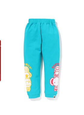 BAPE童装春夏卡通BABY MILO动物撞色印花运动长裤卫裤352007K