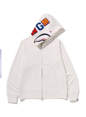 BAPE男装25年秋冬纯色全拉链鲨鱼连帽卫衣开衫外套304151P