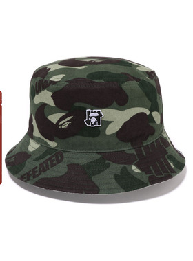 BAPE X UND联名配饰猿人五条杠刺绣徽章满印迷彩渔夫帽181902J