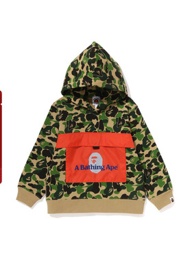 BAPE童装春夏猿人字母印花撞色大口袋迷彩连帽卫衣314003K