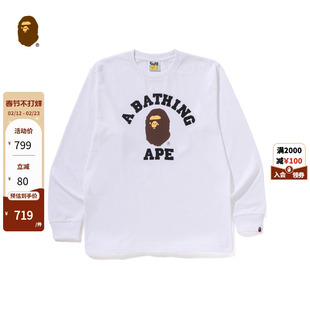 BAPE男装秋冬猿人字母印花长袖T恤X00111P