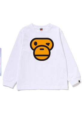 BAPE童装26年春夏BABY MILO卡通小猴印花长袖T恤012113Q
