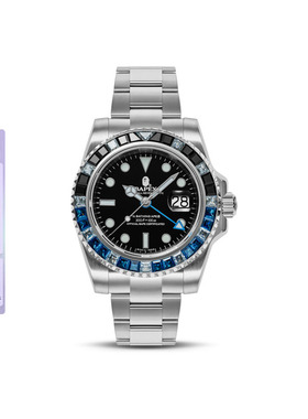 BAPE配饰彩色双拼立方晶锆石TYPE 2 BAPEX手表腕表187008L