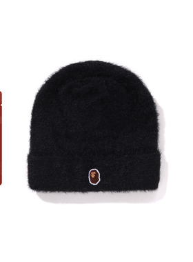 BAPE配饰猿人刺绣标纯色冷帽毛绒针织帽281004L