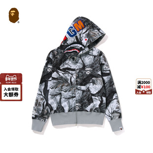 BAPE女装秋冬丛林树叶纹鲨鱼刺绣全拉链卫衣外套002152P