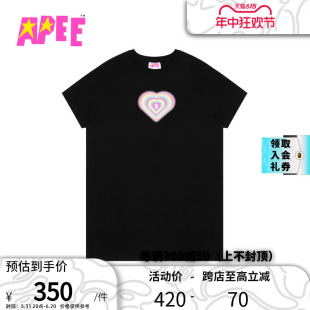 T恤裙235005K 长款 春夏撞色爱心猿颜印花短袖 APEE女装