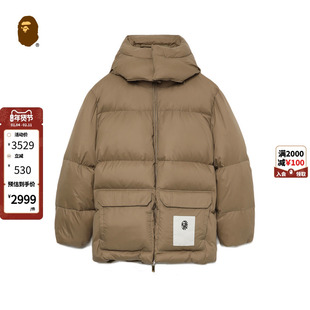 BAPE BLACK男装24年秋冬猿人徽标刺绣贴布纯色连帽羽绒服K7604ML