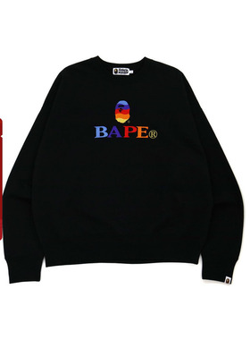 BAPE旗舰店男装秋冬彩色猿人字母刺绣圆领卫衣11307XH