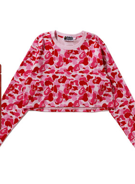 BAPE女装秋冬满印迷彩图案短款圆领卫衣211004L