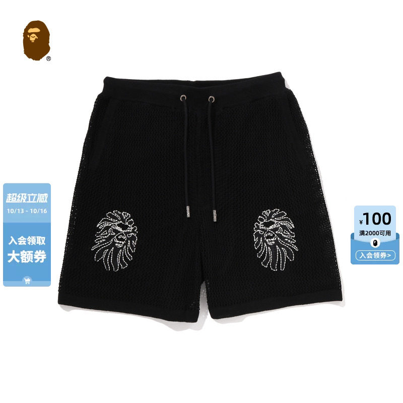 BAPE BLACK男装春夏猿人线缝图案镂空休闲短裤301531Q