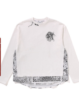 BAPE BLACK男装25年秋冬猿人佩斯利腰果花图案拼接长袖T恤301111P