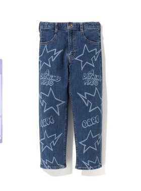 BAPE童装秋冬字母星星徽标印花牛仔长裤350001J