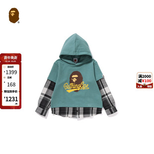 BAPE童装 假两件连帽卫衣314001L 秋冬猿人字母印花格纹拼接袖