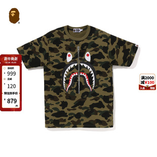 BAPE男装 T恤X09002K 春夏满印迷彩鲨鱼拉链印花短袖