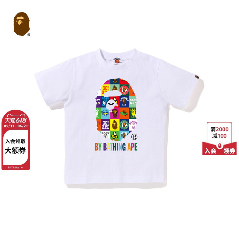 BAPE童装26年春夏多色块经典图案猿人圆章印花短袖T恤052103Q