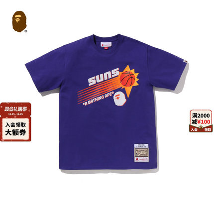 BAPEX M&N联名男装NBA菲尼克斯太阳队图案印花短袖T恤916091P