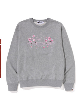 BAPE男装春夏猿人樱花刺绣图案圆领卫衣X13006K