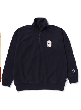 MR.BATHING APE男装25年春夏猿人胡子徽章纯色半拉链卫衣303131O