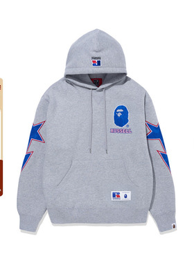 BAPE X RUSSELL联名男装秋冬撞色猿人字母星标连帽卫衣114905L