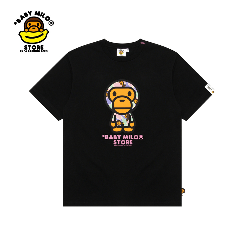 卡通小猴字母印花短袖T恤BAPE