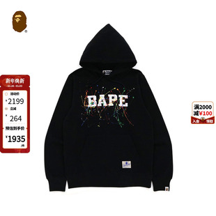 BAPE旗舰店男装 秋冬字母彩色泼墨印花连帽卫衣114011H