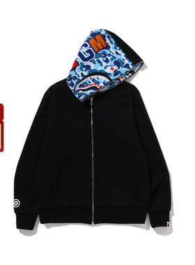 BAPE男装25年秋冬迷彩纯色双面穿鲨鱼连帽卫衣开衫外套X08151P