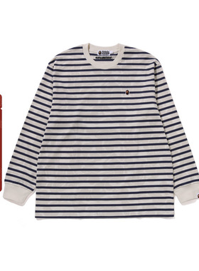 BAPE男装25年秋冬猿人刺绣标暗纹迷彩条纹长袖T恤304111P