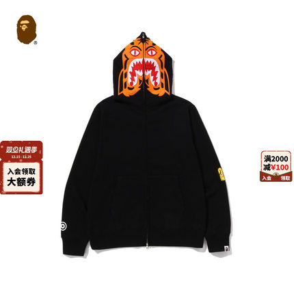 BAPE男装25年秋冬全拉链老虎头连帽卫衣开衫外套X03151P