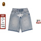 BAPE男装 25年春夏星标印花做旧毛边破洞水洗牛仔短裤 151304O