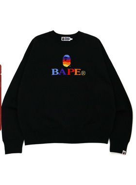 BAPE旗舰店男装秋冬彩色猿人字母刺绣圆领卫衣11307XH