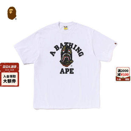 BAPE男装25年秋冬鲨鱼鲨星人字母图案印花短袖T恤316101P