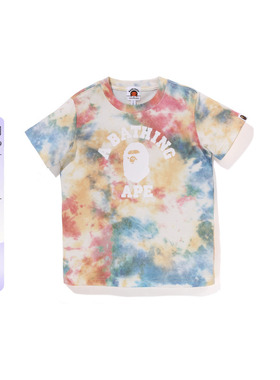 BAPE童装25年春夏猿人字母印花扎染图案短袖T恤022093O