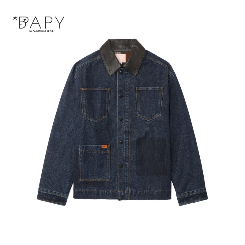 BAPY女装秋冬拼接补丁复古牛仔夹克外套K7314AP